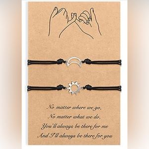 Pinky Promise Matching Bracelets Friends Couples Jewelry Set w card moon & star